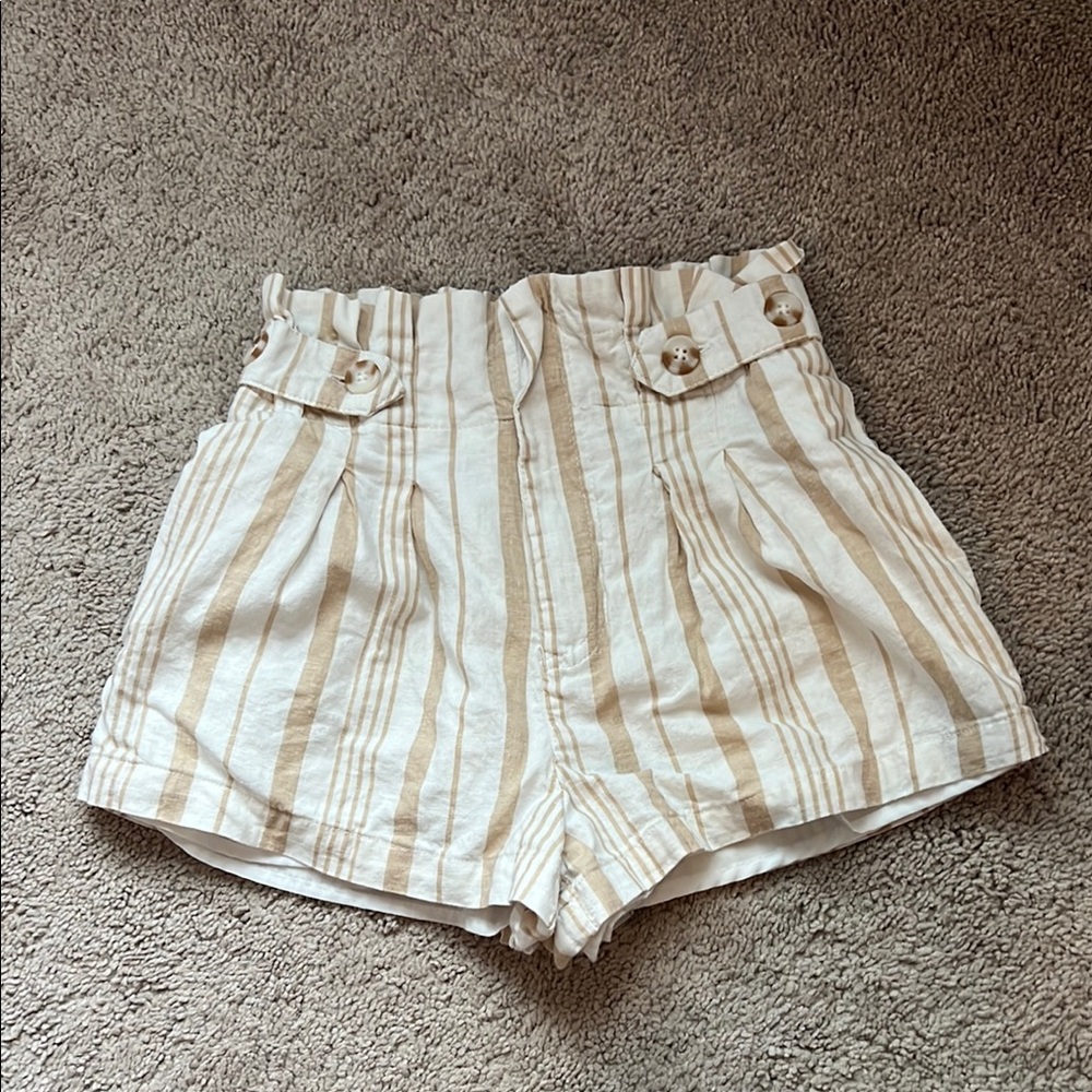 Striped Tan and White Women Shorts